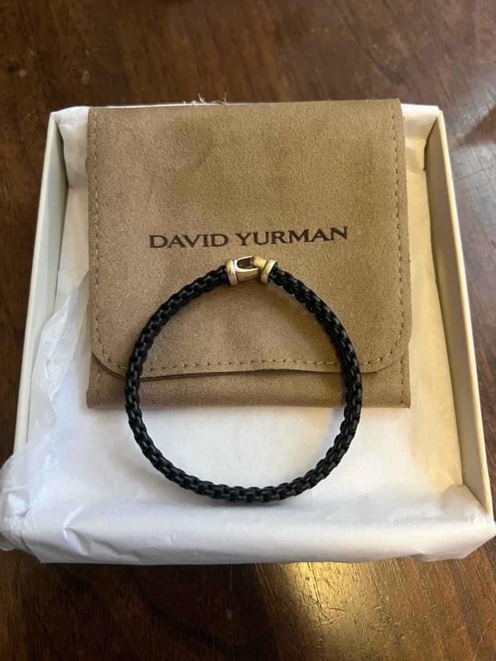 David Yurman Black Chain Link Bracelet with Silver Clasp